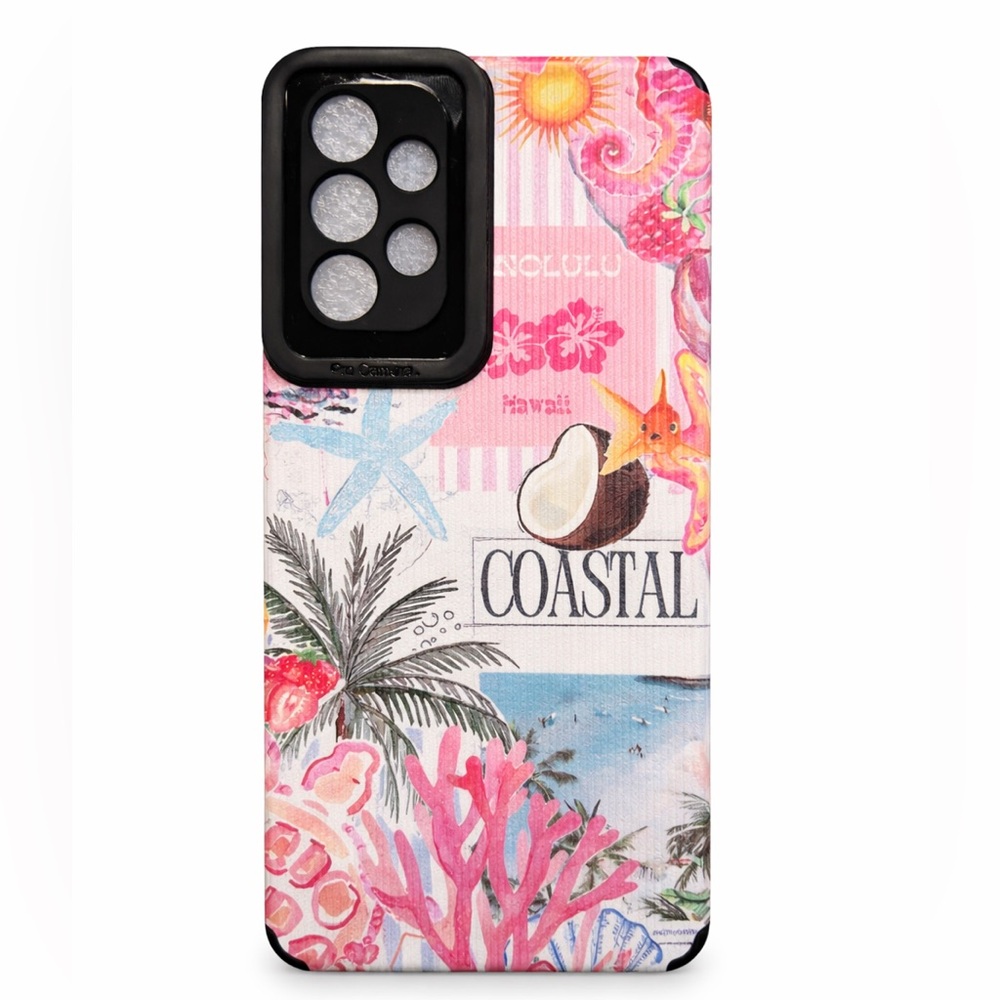 Samsung Galaxy Phone Case Coastal Tropical Theme PU Leather Vertical Stripes